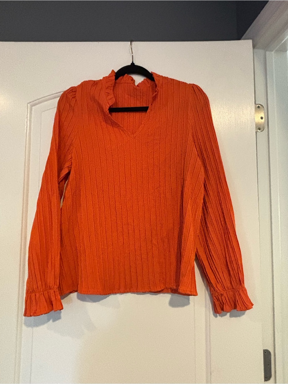 Orange Ruffled V-Neck Women's Top